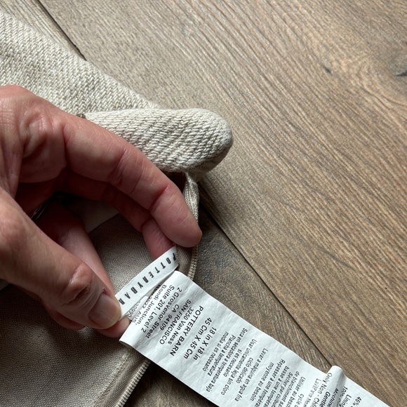 Pottery Barn Linen Cotton 18” square Pillow Sham Cover Neutral French Stripe - Picture 6 of 9